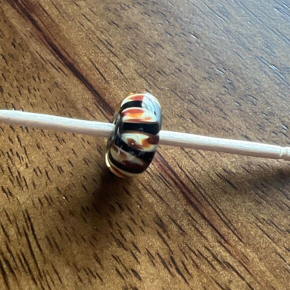 Trollbeads 925 Glass Black & Toffee Colored Designs Single Bead Charm - Picture 3 of 5